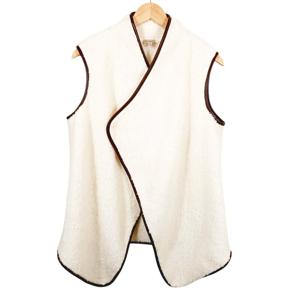 Cremieux, Sherpa Vest with Brown Faux Leather Trim, Size Small, Soft and Light